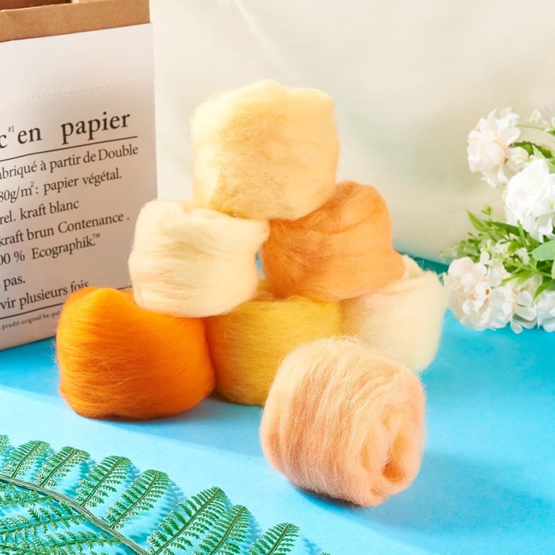 Boutigem 7 Color 35G Orange Needle Felting Wool Roving, Fibre Wool Roving Yarn, DIY Craft Material for Needle Felting, Hand Spinning Supplies for Beginners Felted Animal Flower Crafts Making - Image 4